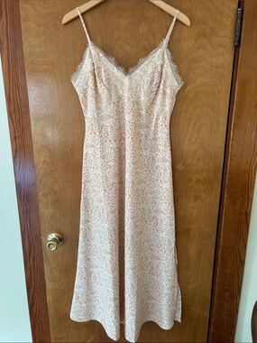 LOFT Womens Floral Lace-Trim Slip Dress in Light Peach Paisley Print